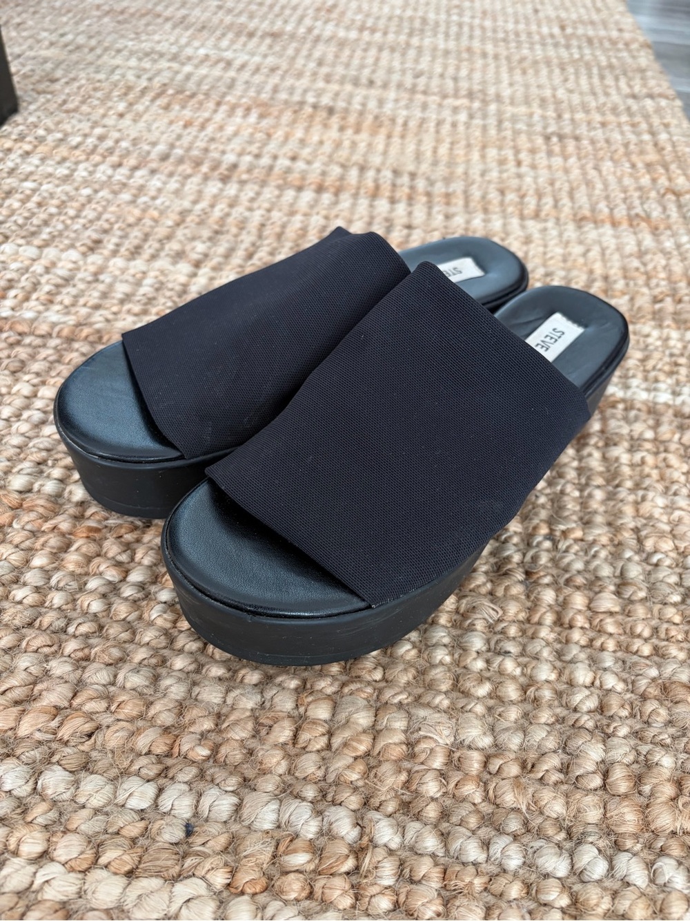 Steve Madden Black Fabric Platform Slide Mule Sandals